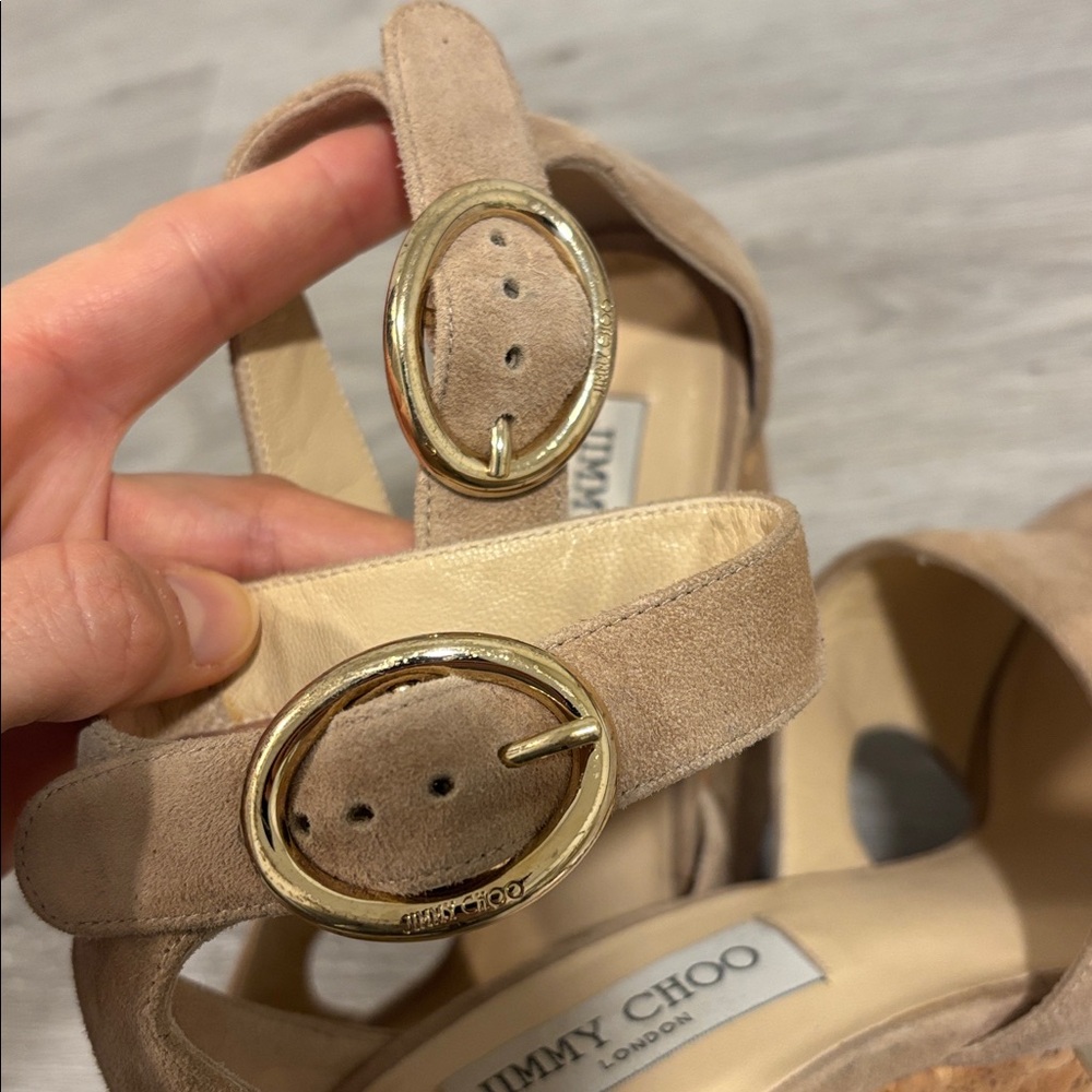 Jimmy Choo Cream Suede Cork Platform Ankle Strap Women's Shoes size 40 - Picture 12 of 14
